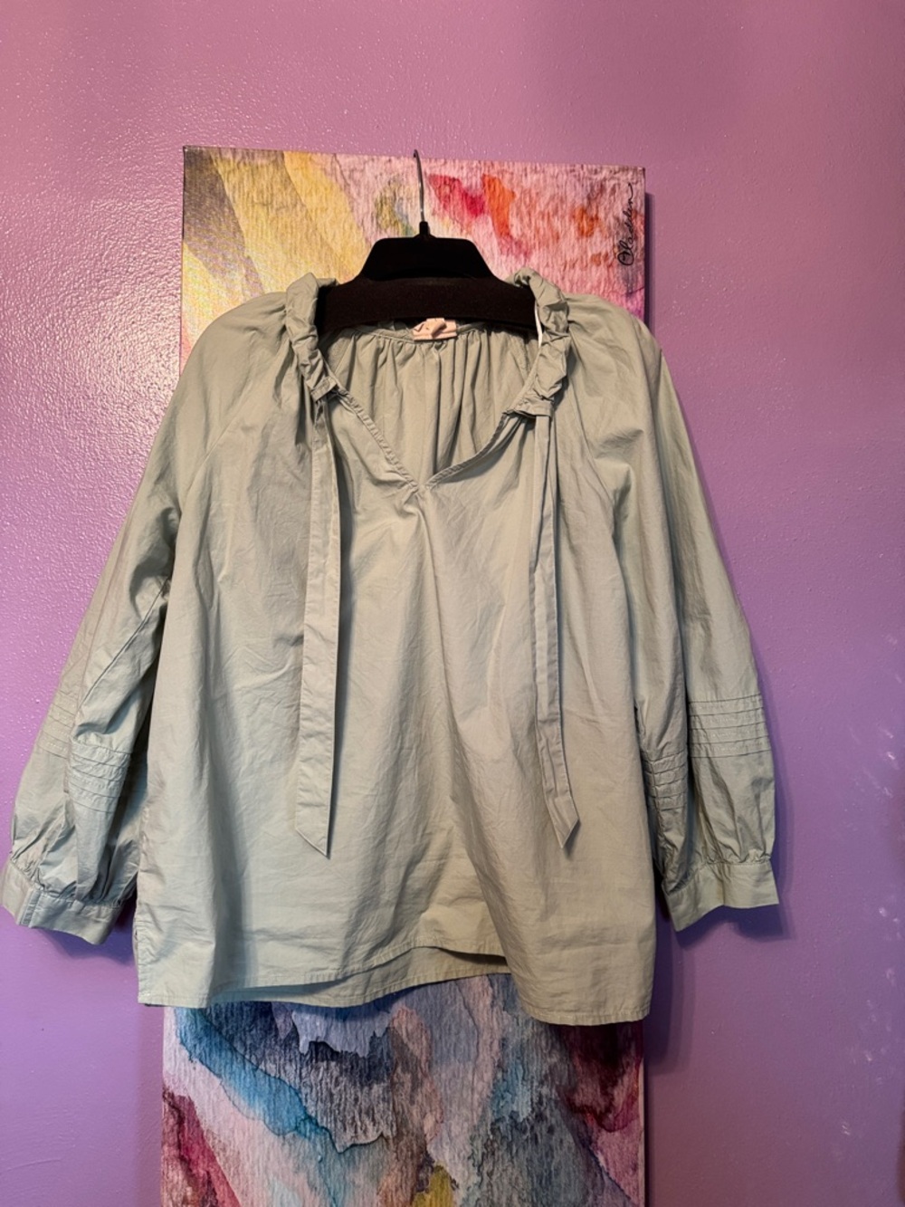 a.n.a Sage Green Blouse with Ruffled Collar 100% Cotton - Large